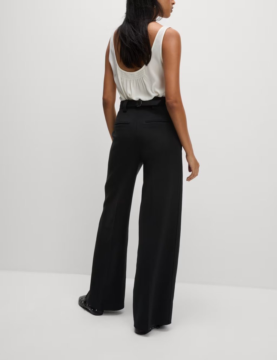 Marks & Spencer M&S Crepe Tab Detail Wide Leg Trousers Black - 3