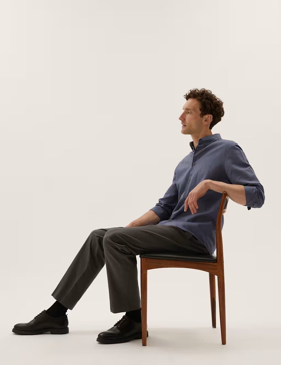 Marks & Spencer M&S Regular Fit Textured Smart Chinos Dark Grey