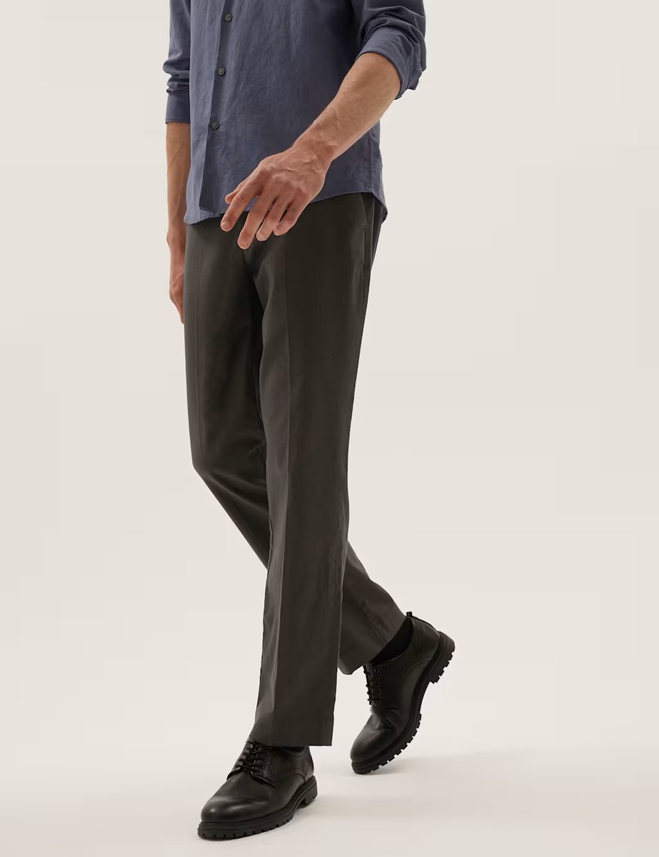 Marks & Spencer M&S Regular Fit Textured Smart Chinos Dark Grey - 3