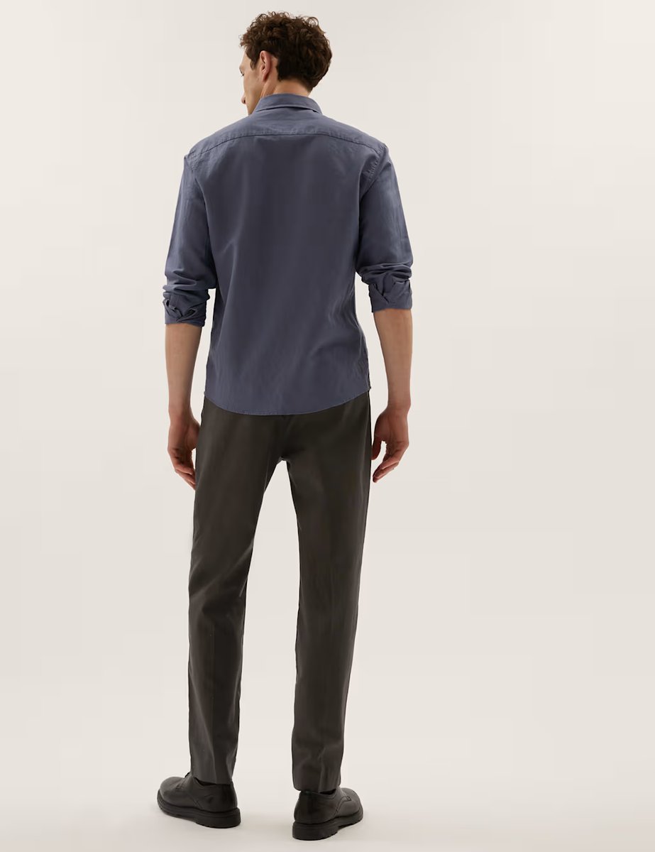 Marks & Spencer M&S Regular Fit Textured Smart Chinos Dark Grey - 4