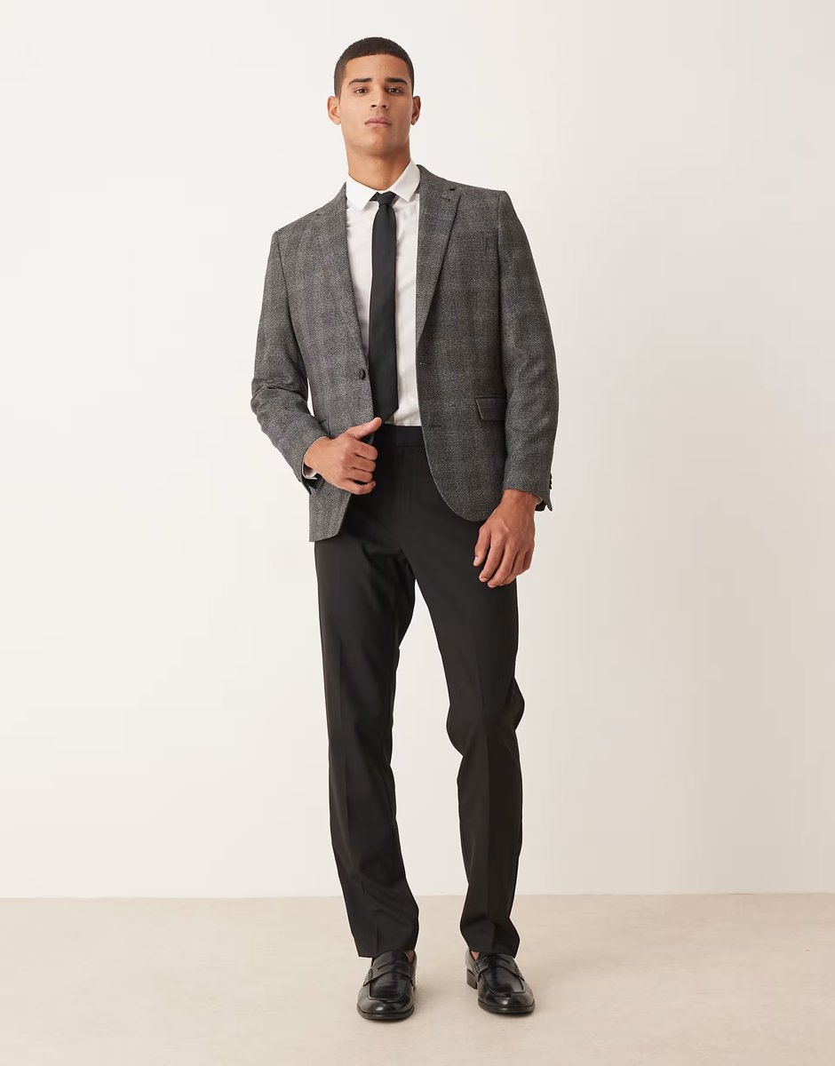 ASOS ASOS DESIGN slim blazer in charcoal check - 2