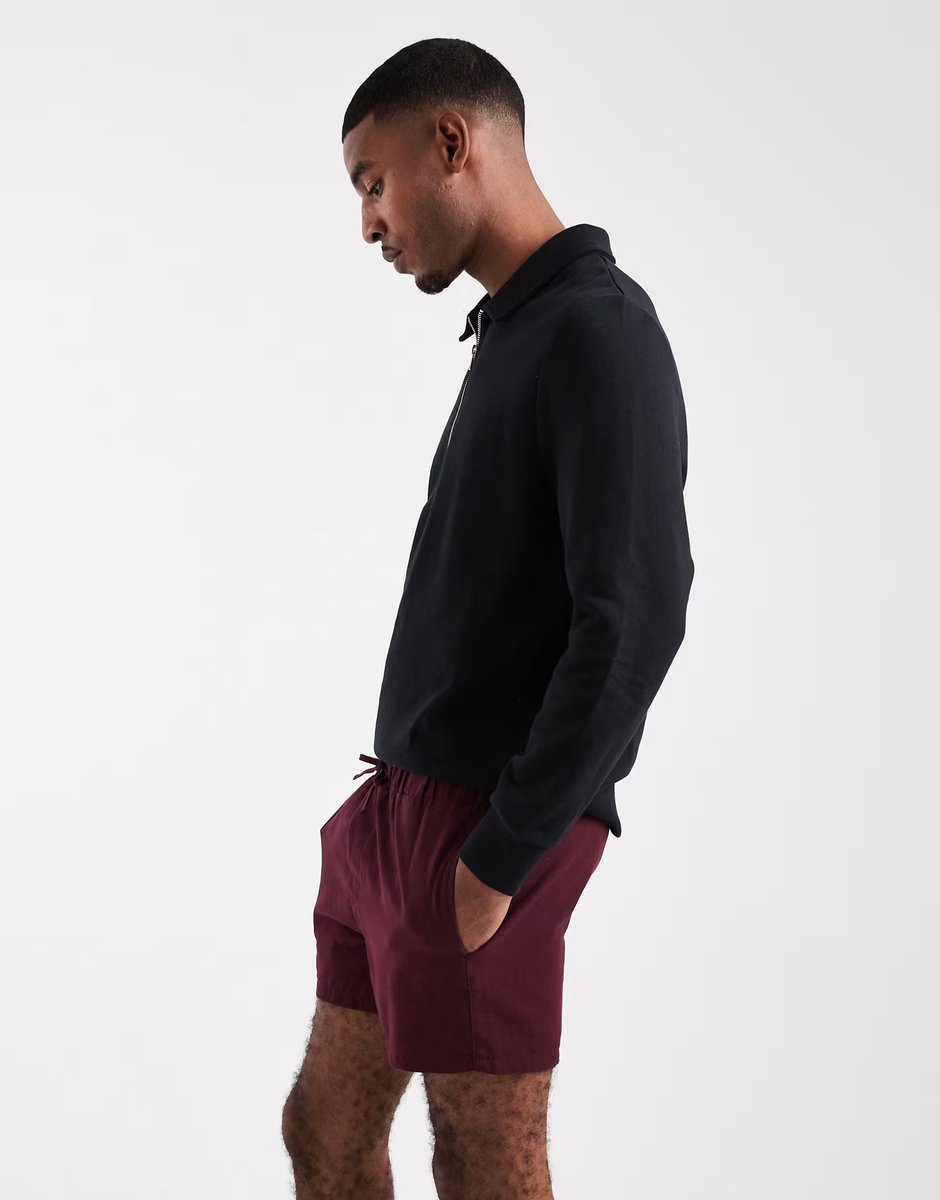 ASOS ASOS DESIGN co-ord shorts in short length in burgundy - 3