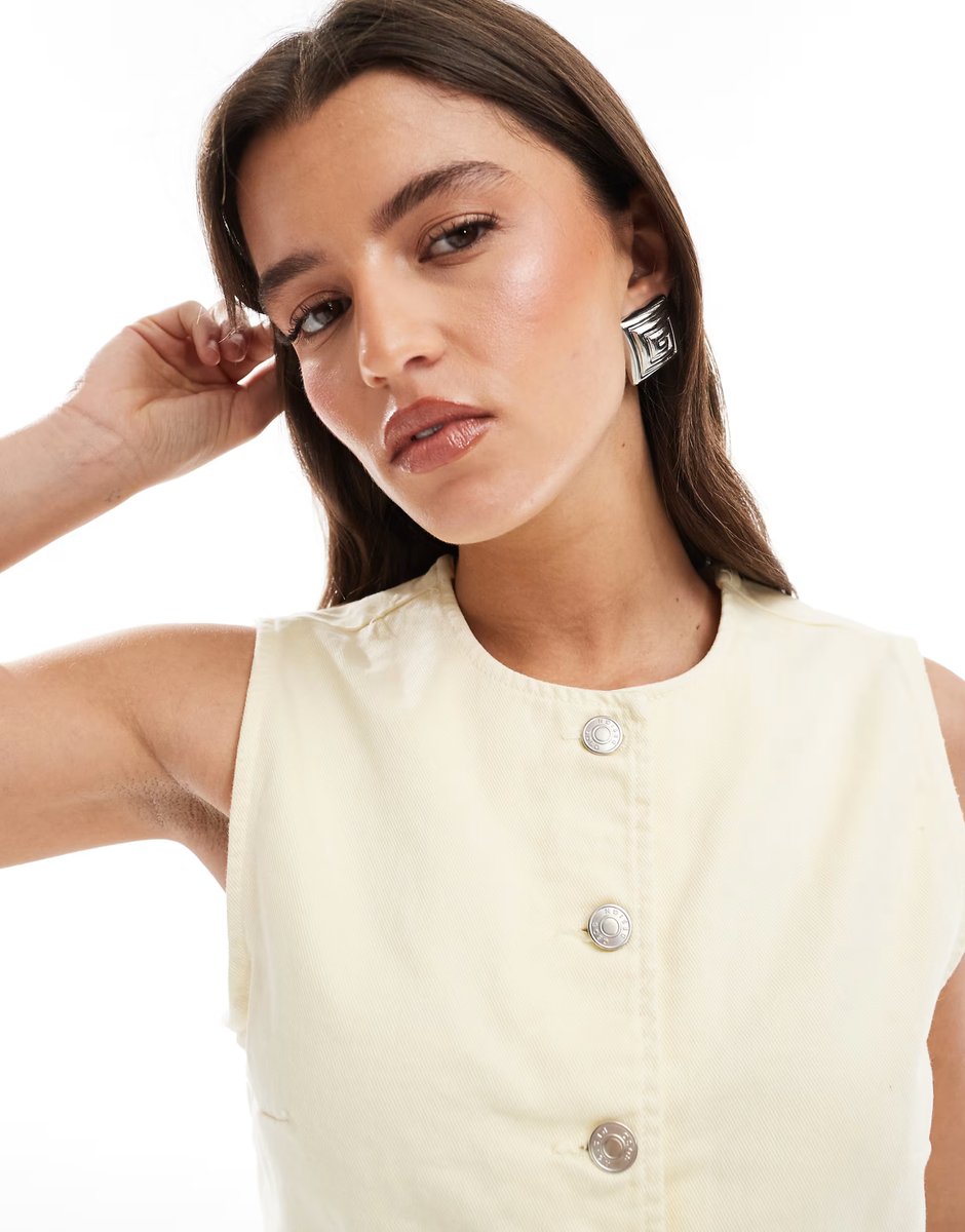 ASOS ASOS DESIGN denim waistcoat in butter yellow - 2