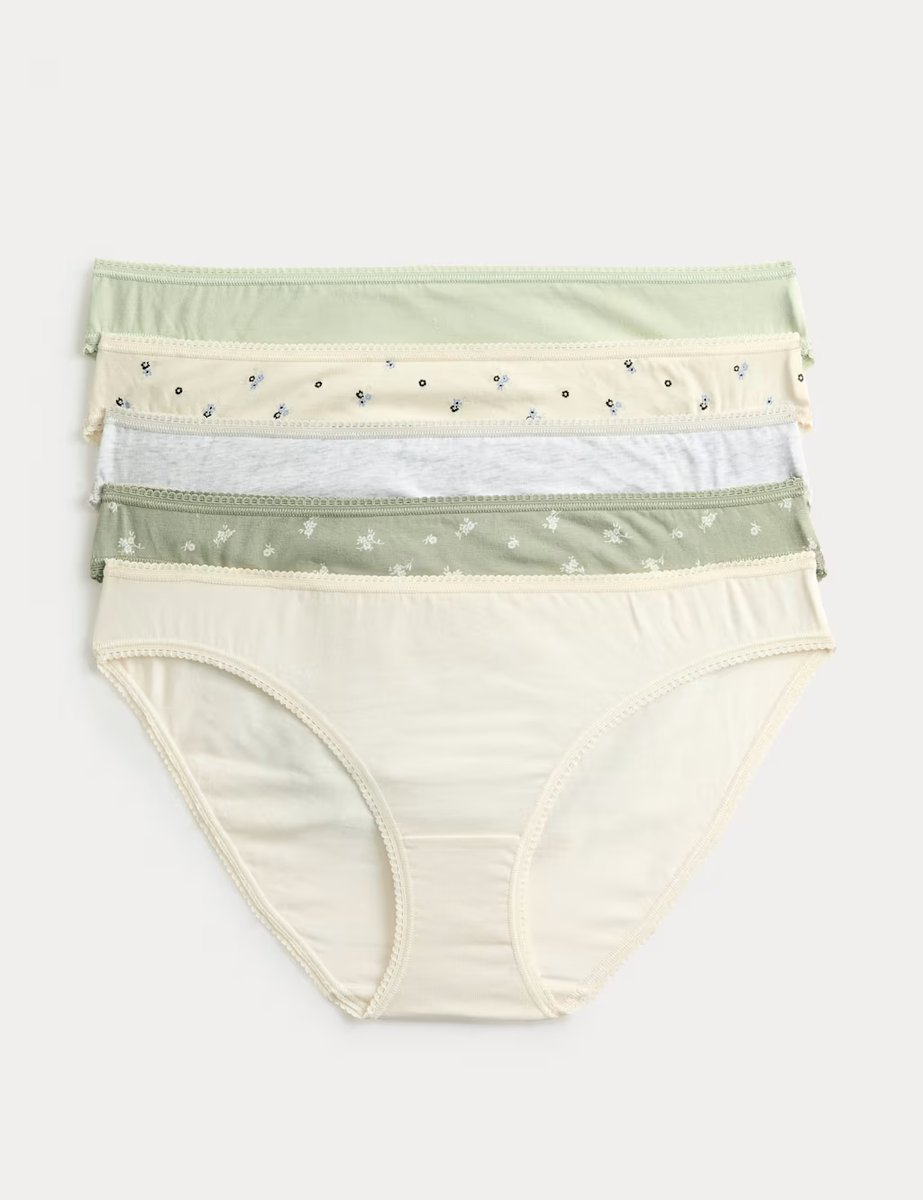 Marks & Spencer M&S 5pk Cotton Lycra™ Printed Bikini Knickers Soft Green - 1