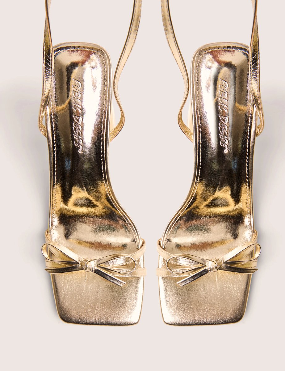 Public Desire Camille Gold Square Toe Strappy Block Heels - 2