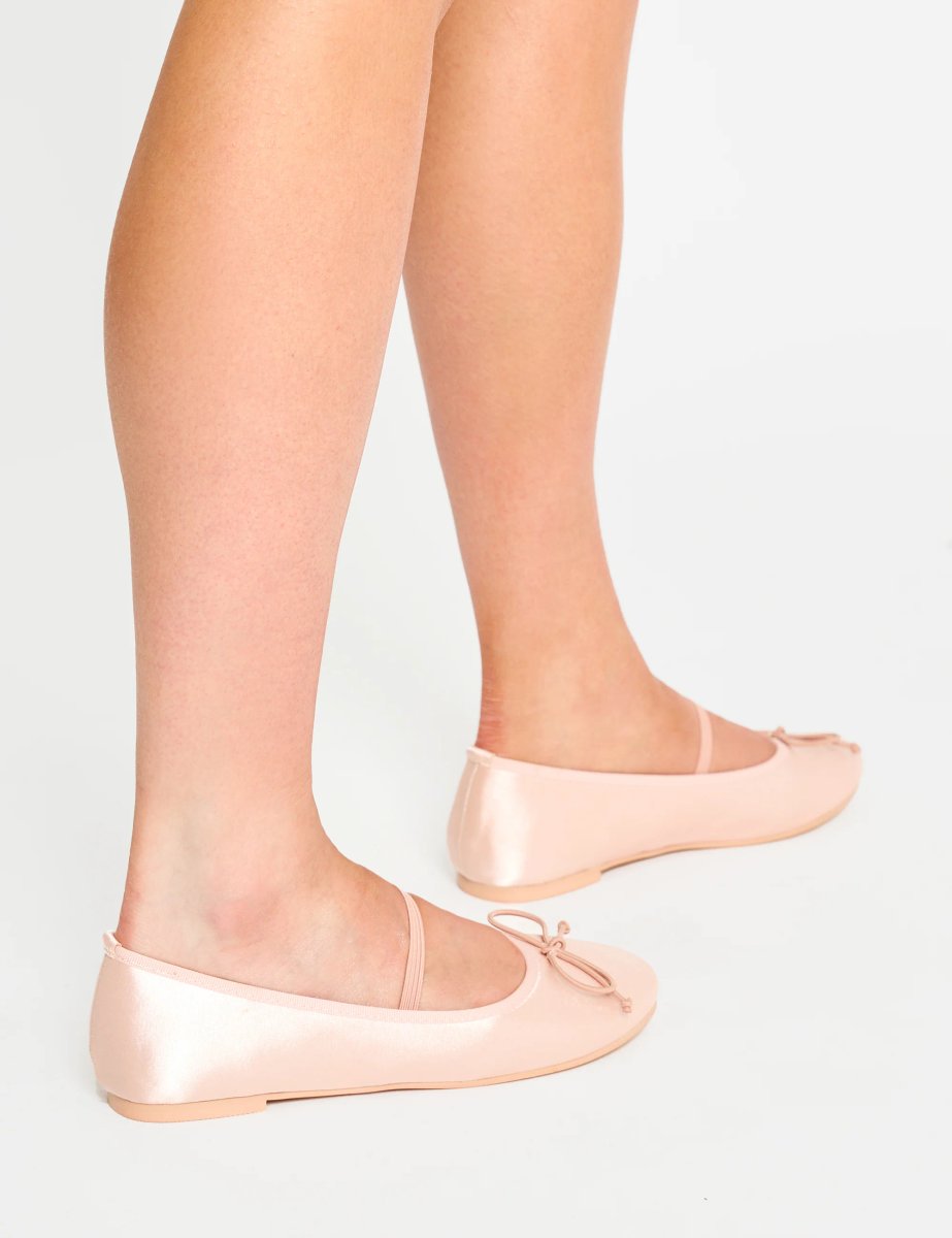 Public Desire Alexia Pink Wide Fit Satin Flat Ballet Pumps - 3