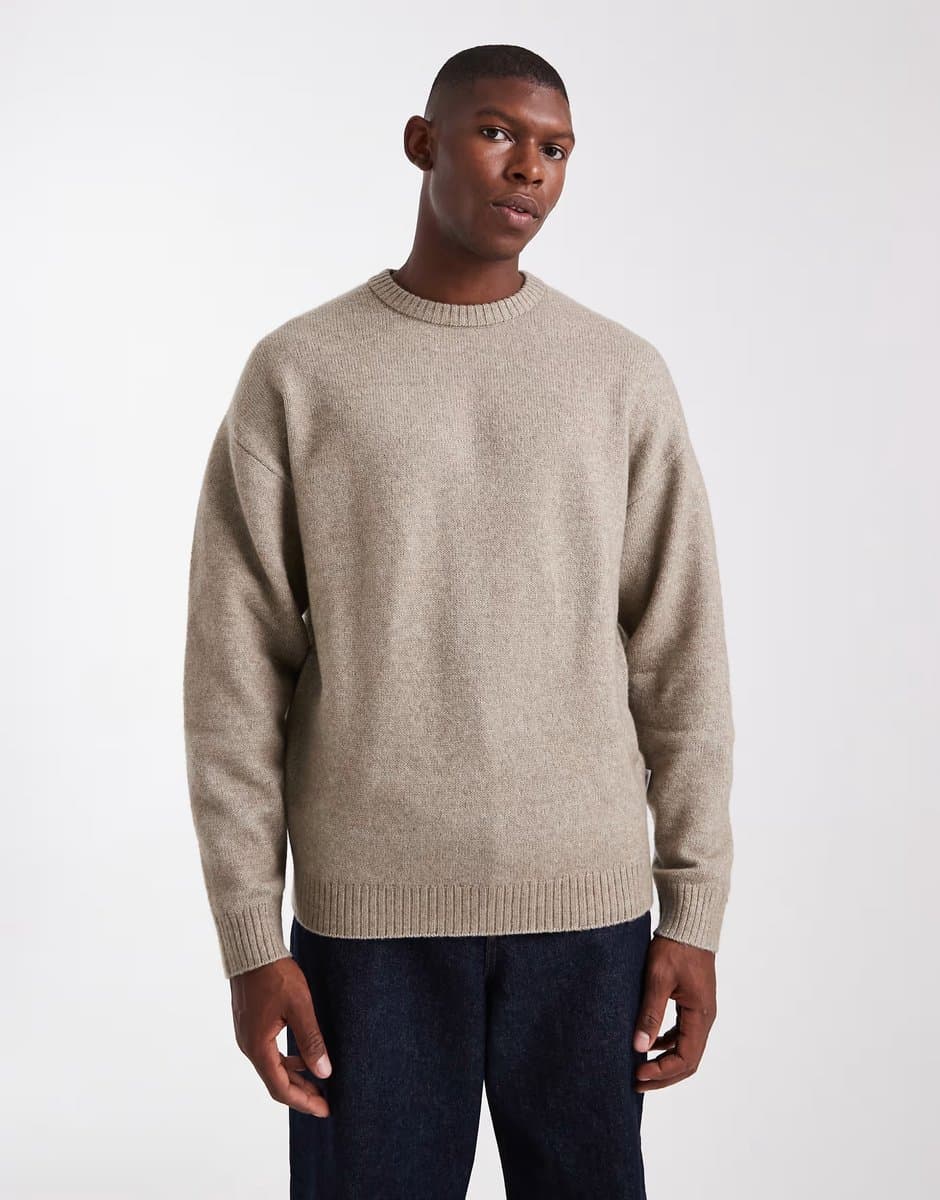 ASOS ASOS JJ Rebel Fluffy Crew Neck Jumper in Beige
