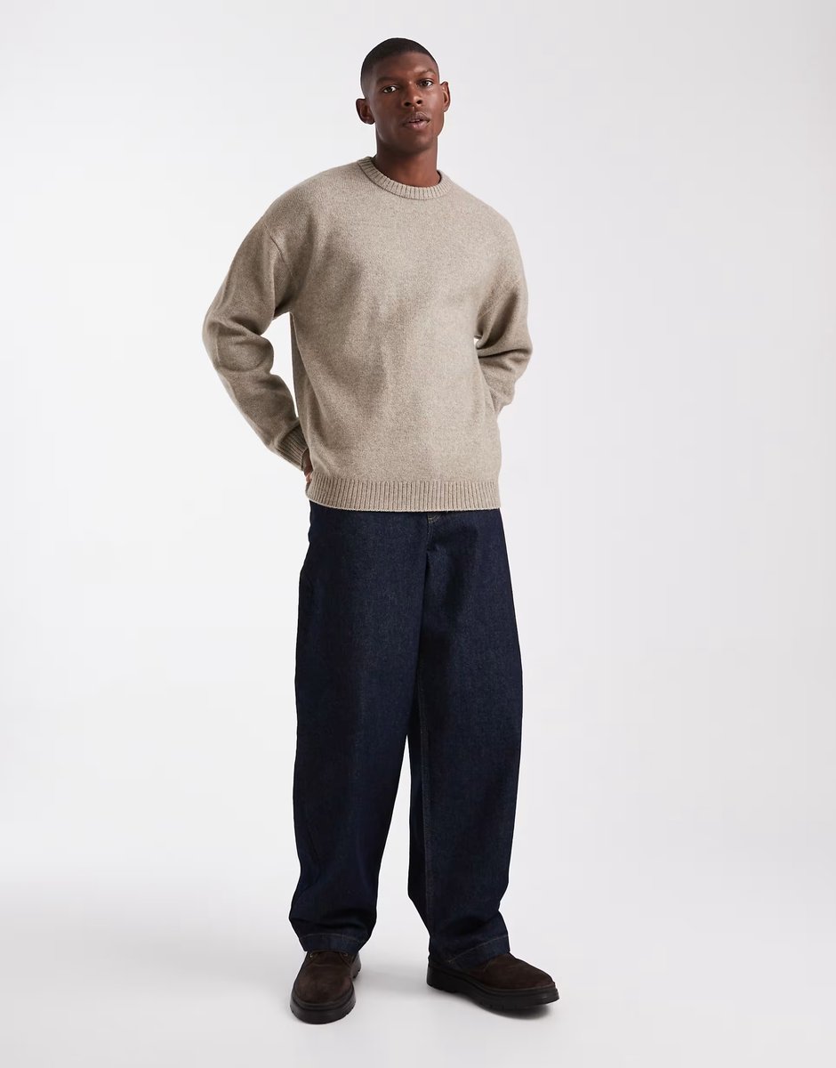 ASOS JJ Rebel relaxed fit fluffy crew neck jumper in beige - 2