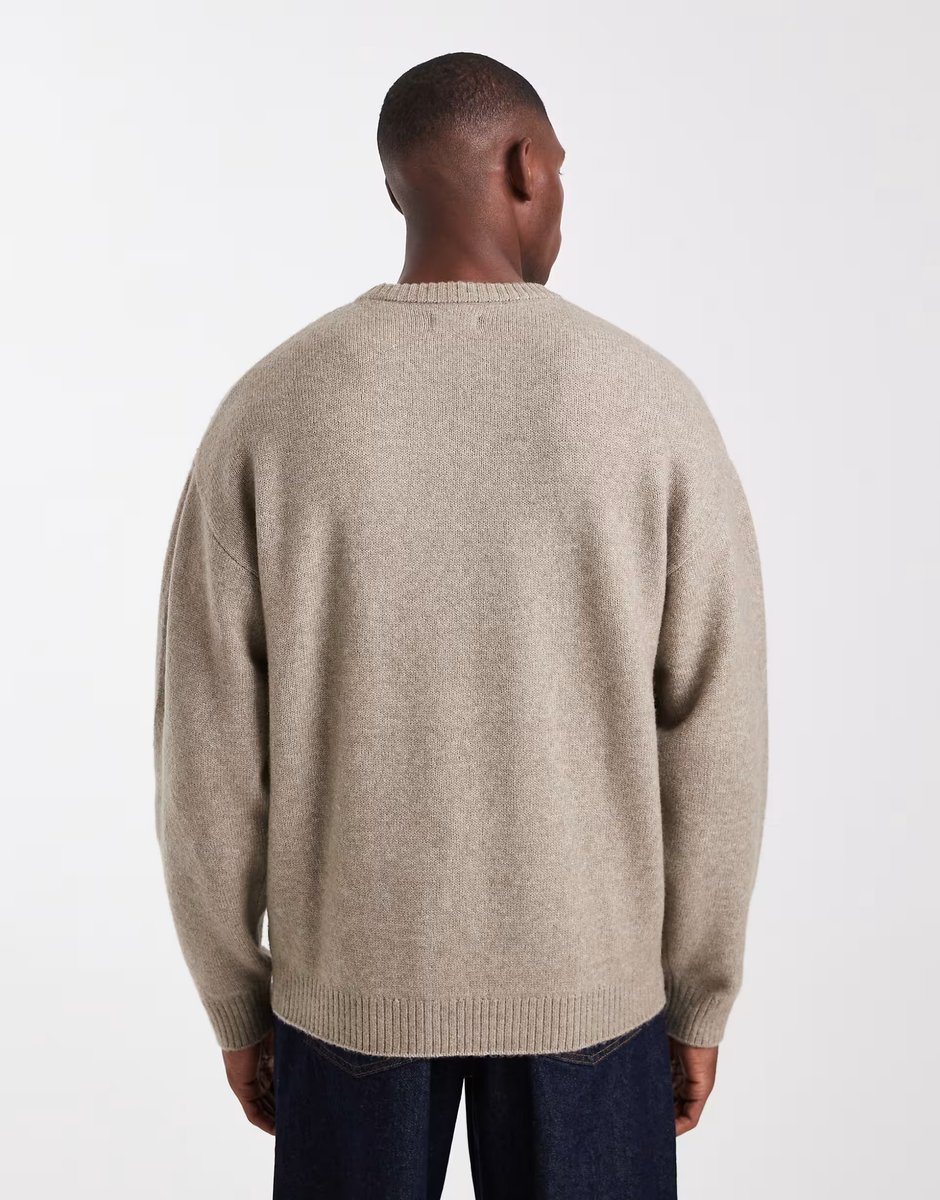 ASOS JJ Rebel relaxed fit fluffy crew neck jumper in beige - 3