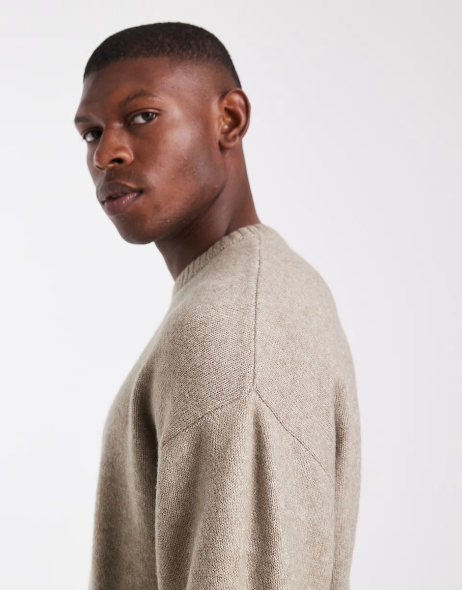 ASOS JJ Rebel relaxed fit fluffy crew neck jumper in beige - 4