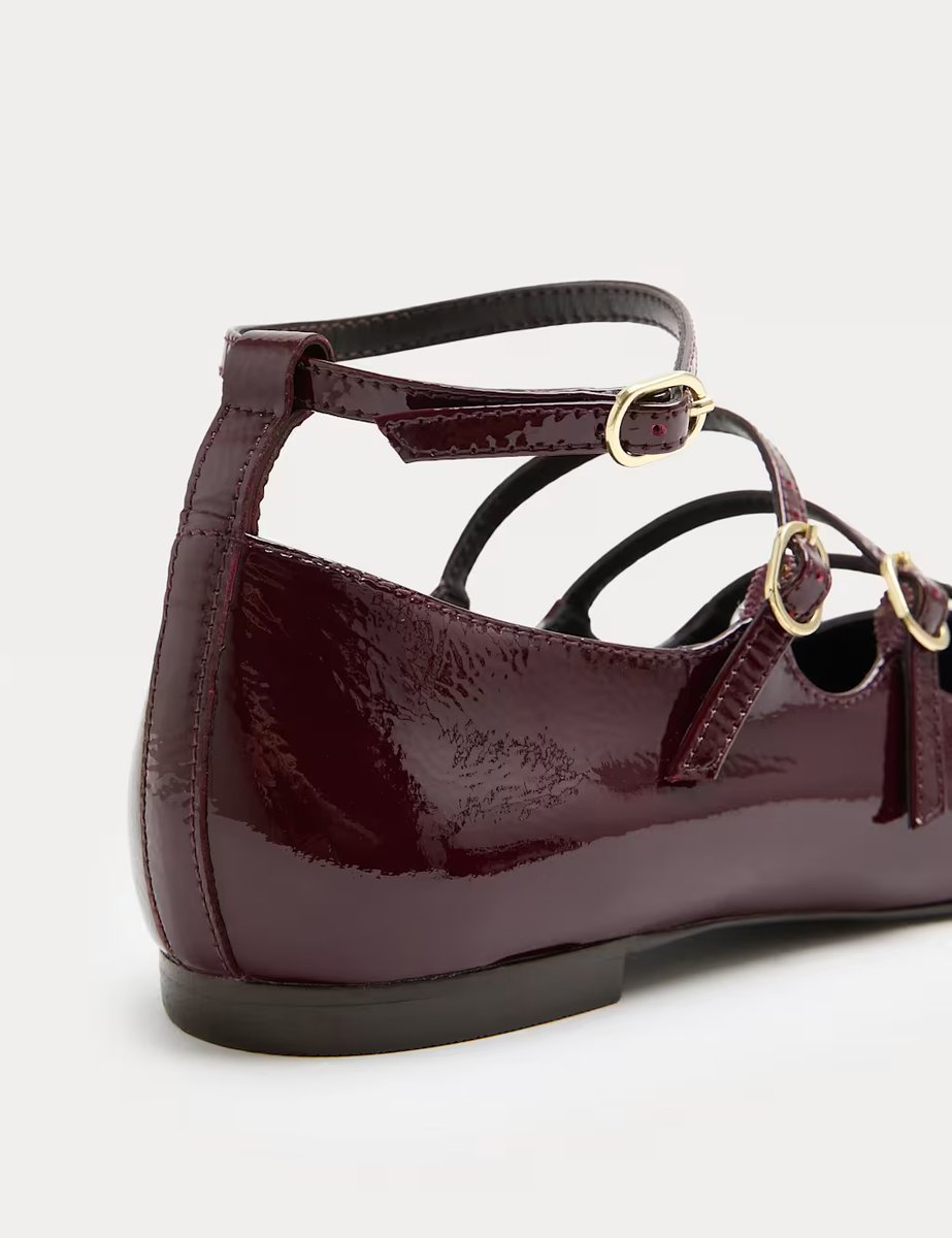 Marks & Spencer M&S Leather Patent Ankle Strap Mary Jane Ballet Pump Burgundy - 2