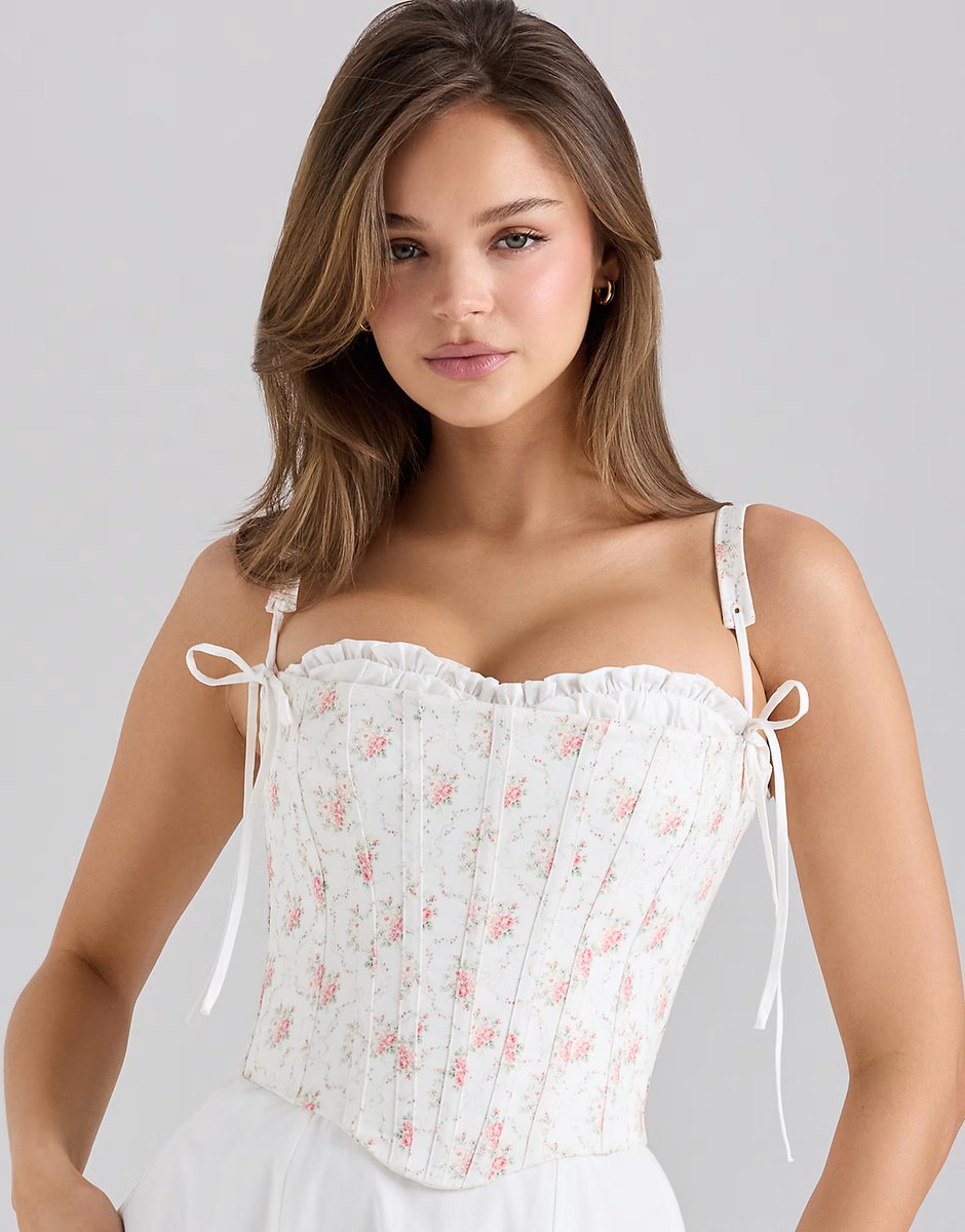 ASOS House of CB Clarabelle rose print cotton detachable corset midi sundress in rose print - 2