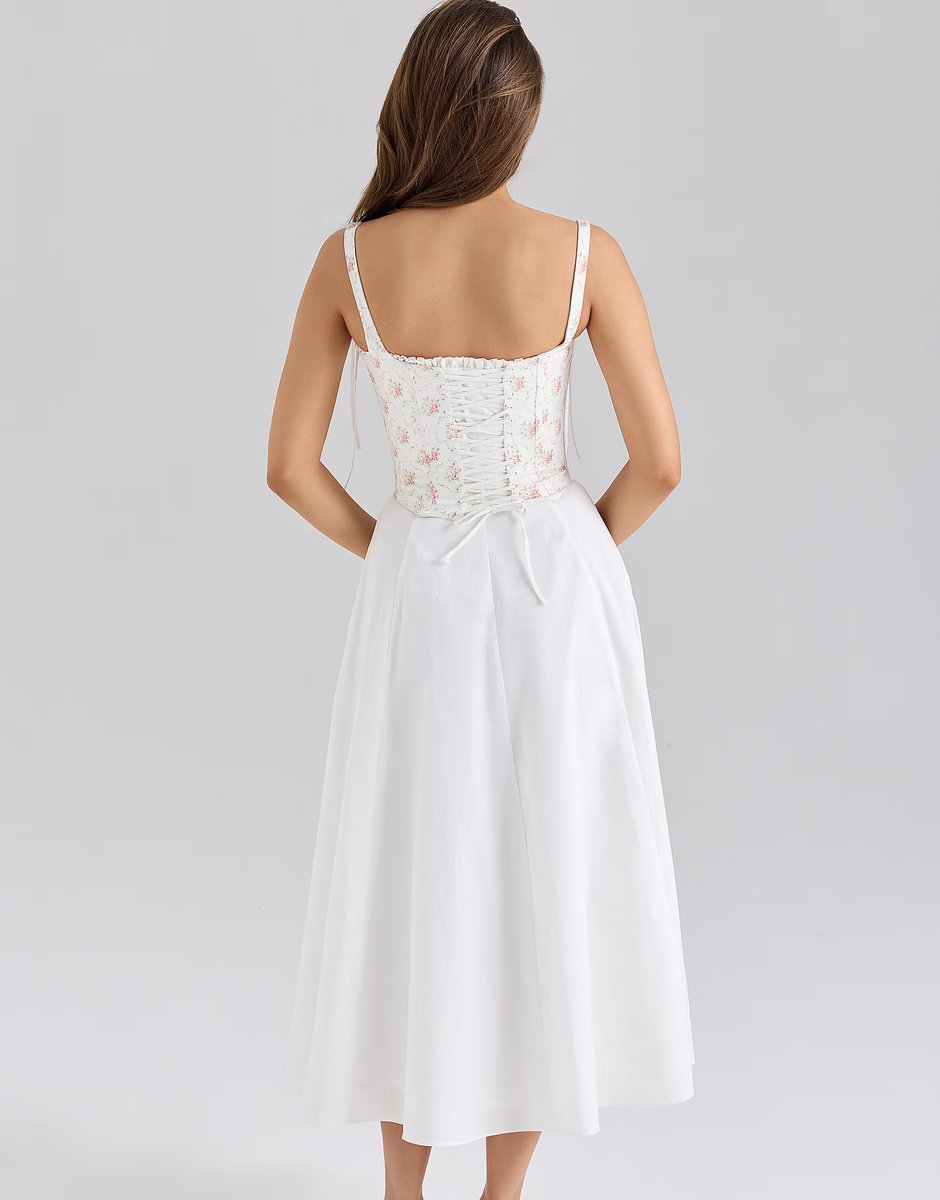 ASOS House of CB Clarabelle rose print cotton detachable corset midi sundress in rose print - 4