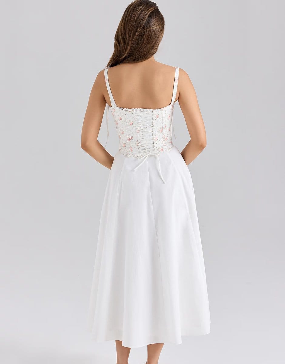 ASOS House of CB Clarabelle rose print cotton detachable corset midi sundress in rose print - 4
