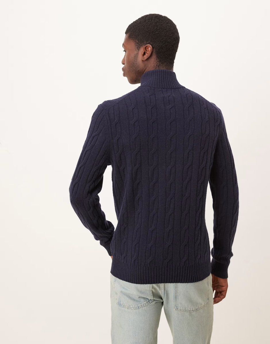 ASOS GANT lambswool cable knit half zip jumper in navy - 3