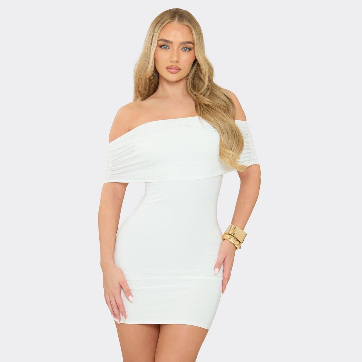 EGO Bardot Mini Dress In Cream, Women's Size UK 6