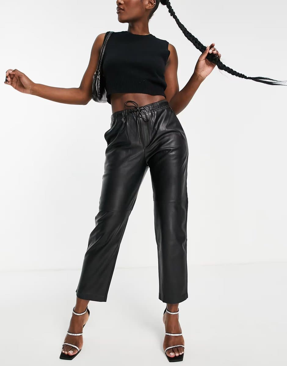 ASOS ASOS Faux Leather Straight Leg Trousers in Black