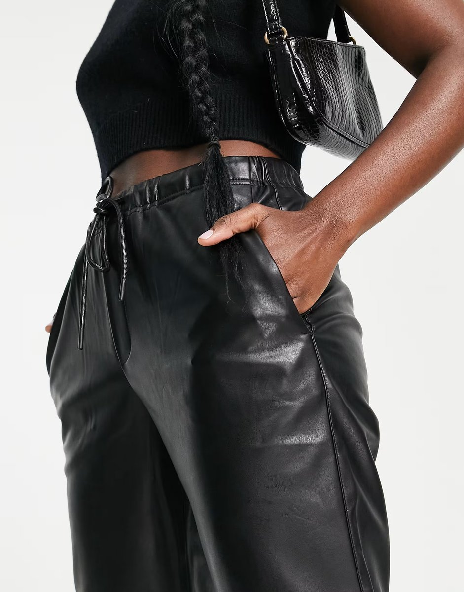ASOS Mango faux leather straight leg trousers in black - 4