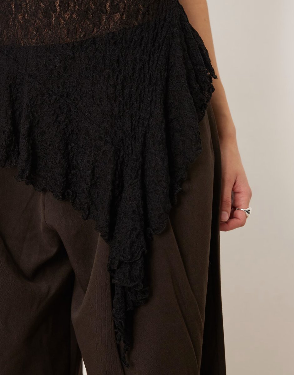 ASOS Gina Tricot asymmetric lace top in black - 2