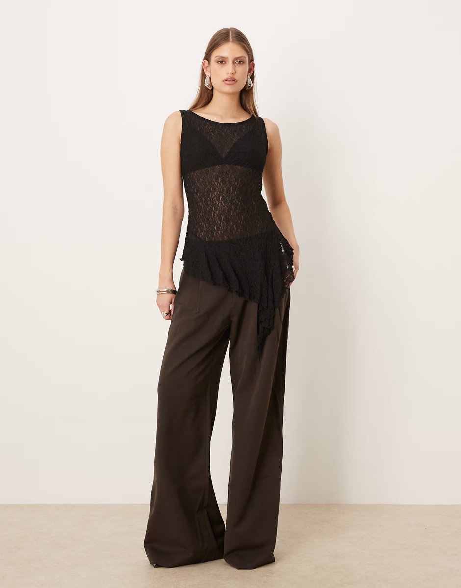 ASOS Gina Tricot asymmetric lace top in black - 3