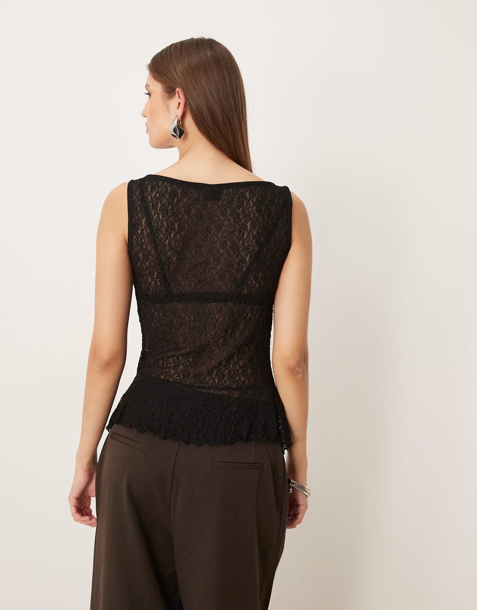 ASOS Gina Tricot asymmetric lace top in black - 4
