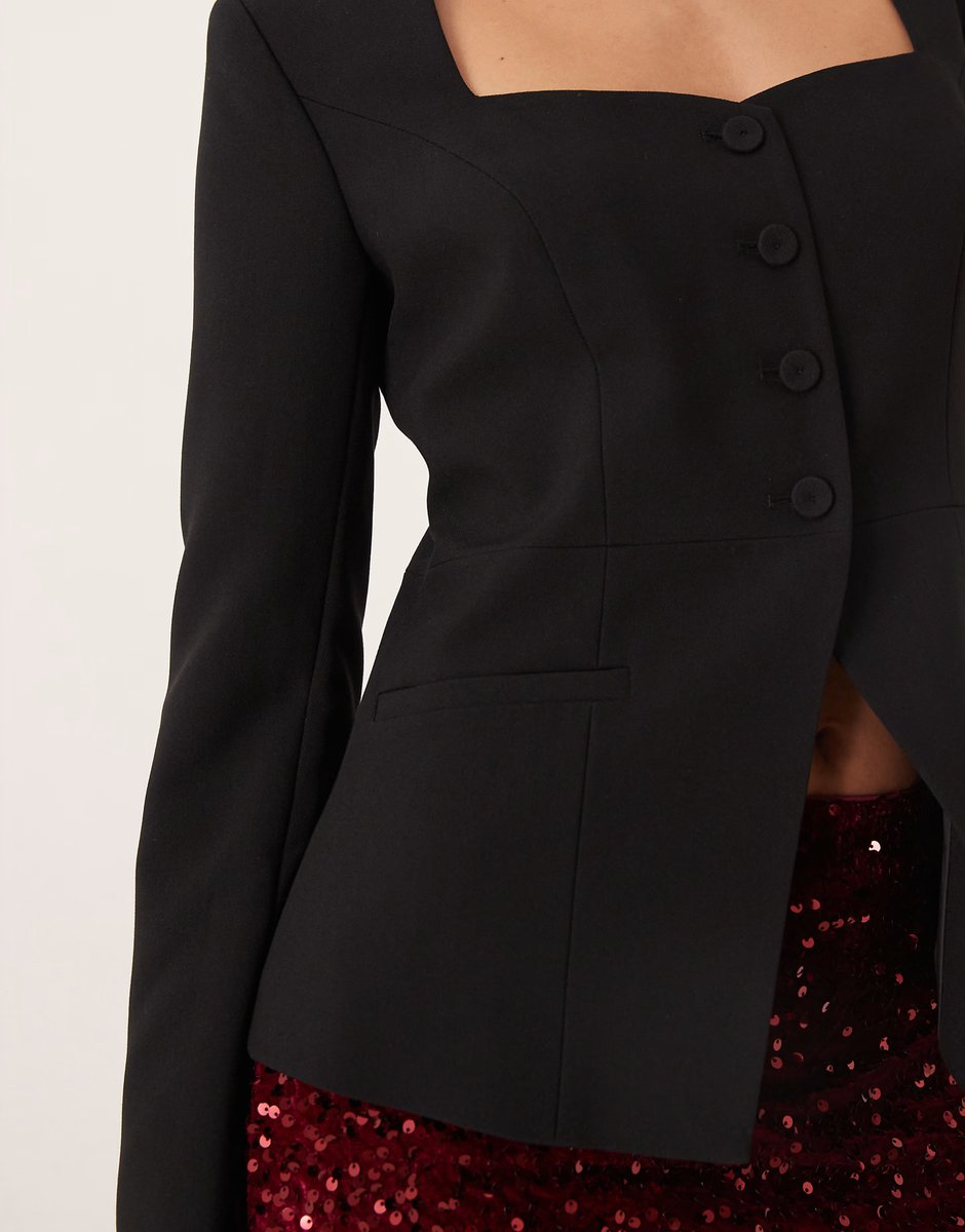 ASOS Gina Tricot heart shaped tailored blazer top in black - 3