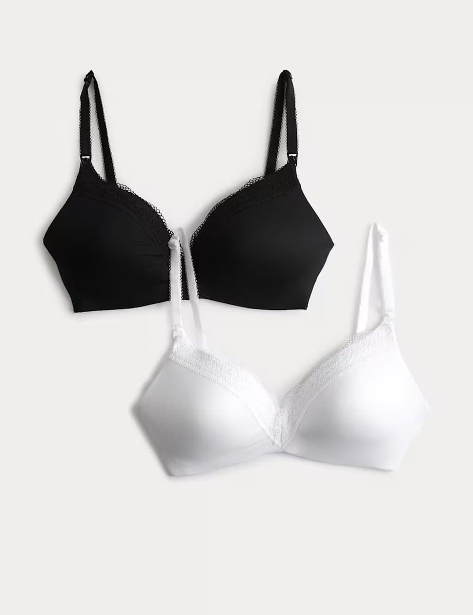 Marks & Spencer M&S 2 Pack Jasmine Lace Trim Maternity Nursing Bra B-G White Mix