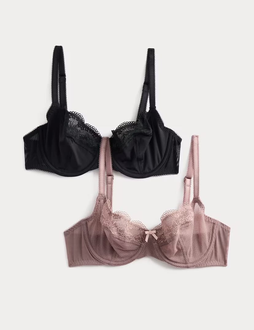 Marks & Spencer M&S 2 Pack Jasmine Lace Wired Balcony Bras (A-E) Praline - 1