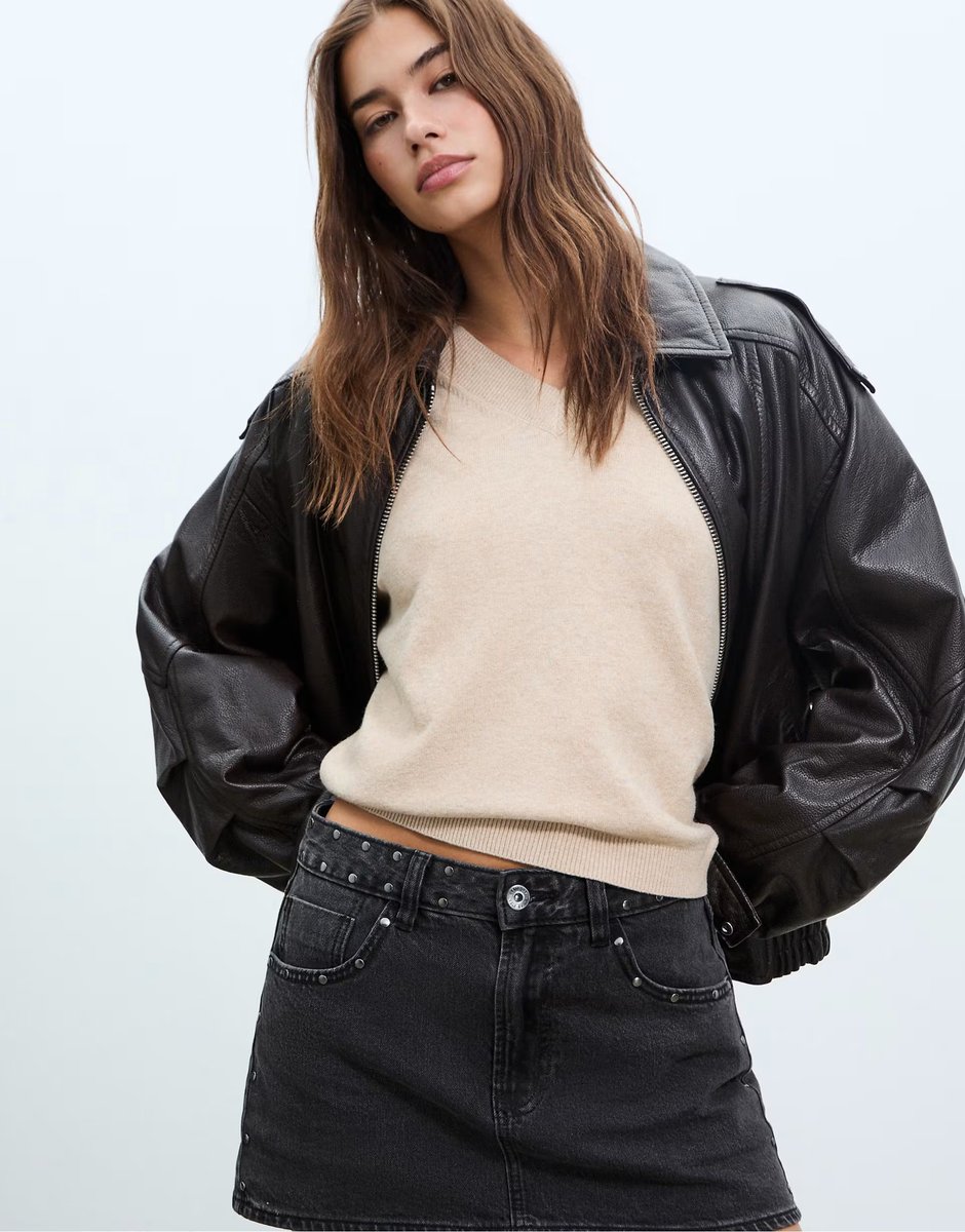 ASOS Stradivarius D62 studded denim skort in black denim washed effect - 2