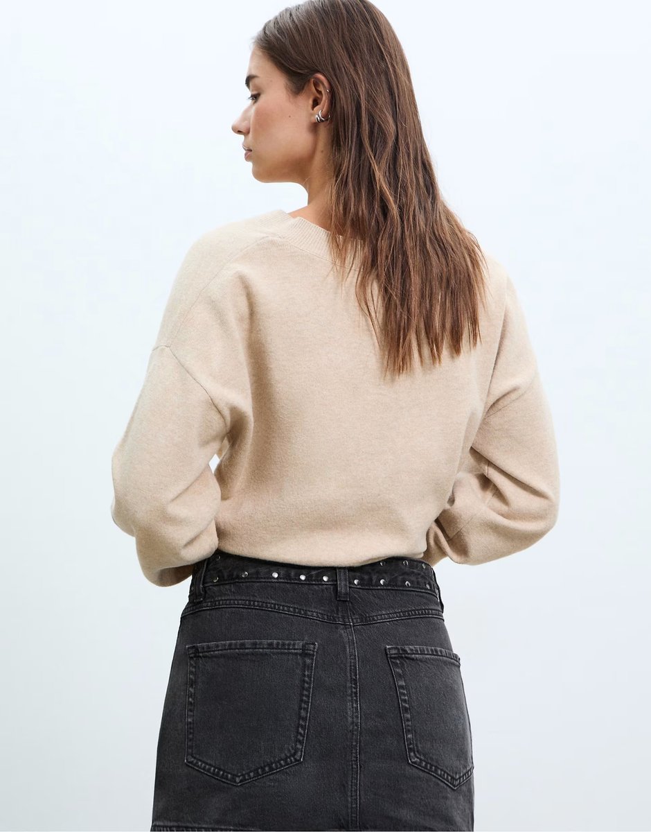 ASOS Stradivarius D62 studded denim skort in black denim washed effect - 3