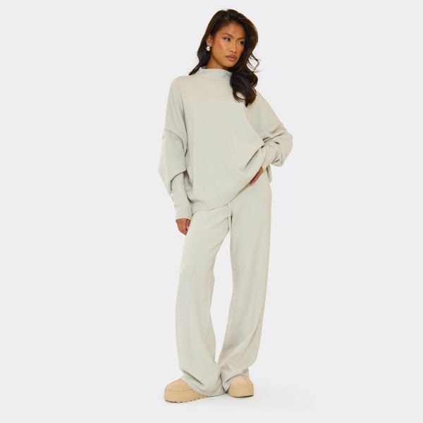 EGO High Neck Oversized Batwing Jumper In Grey Marl Knit, Women's Size UK Large L - 2