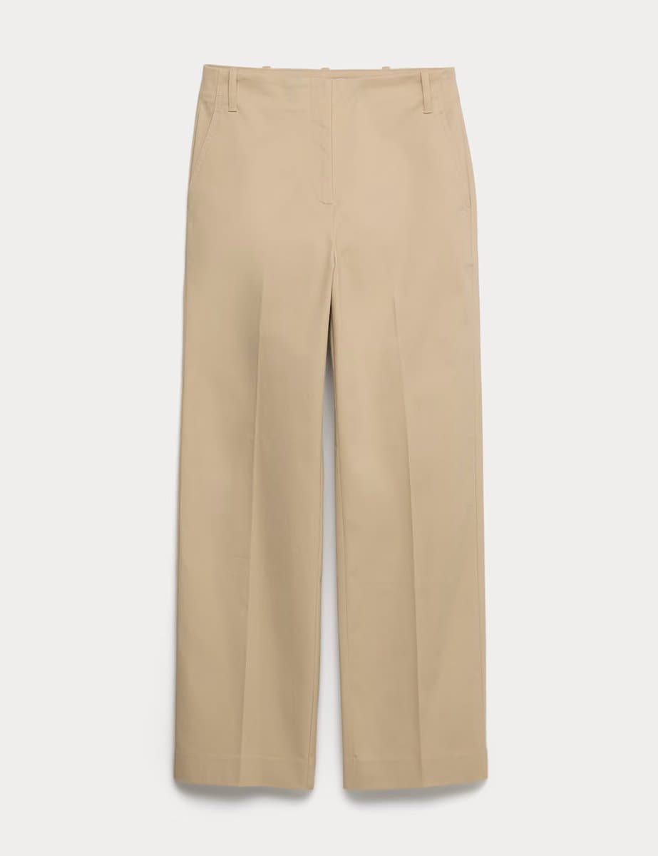 Marks & Spencer M&S Straight Leg Ankle Grazer Trousers in Sandstone
