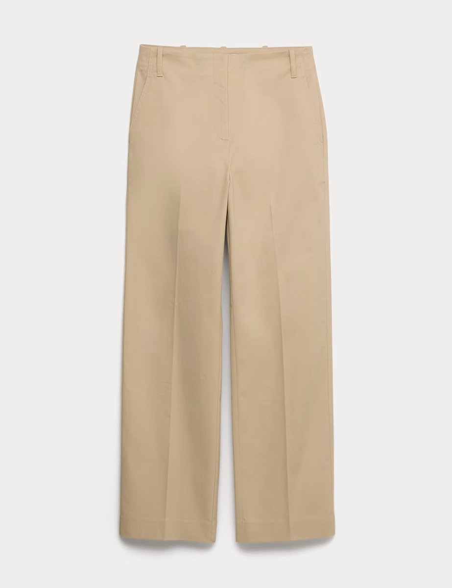 Marks & Spencer M&S Cotton Rich Straight Leg Ankle Grazer Trousers Sandstone - 2