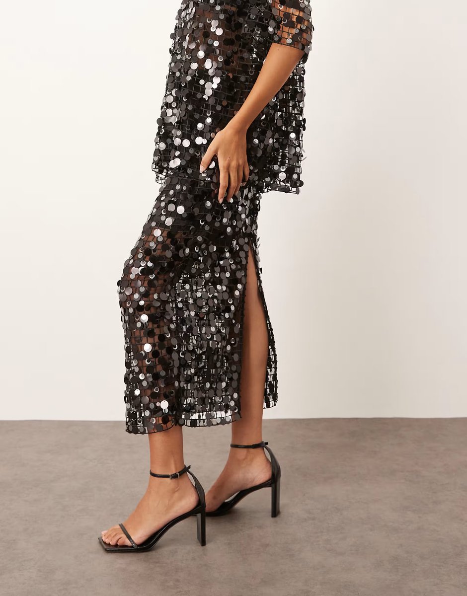 ASOS ARRANGE sheer grid sequin  maxi skirt co ord in black - 3