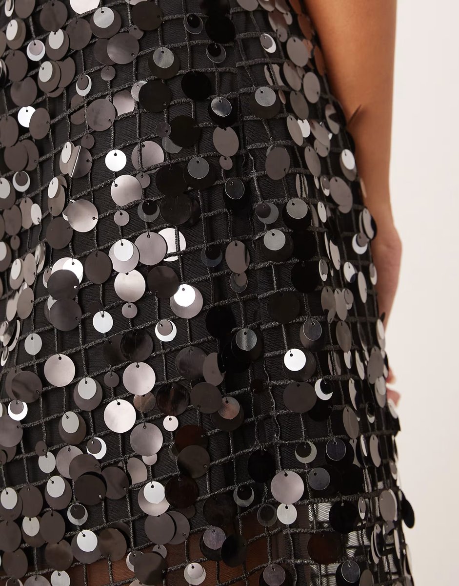 ASOS ARRANGE sheer grid sequin  maxi skirt co ord in black - 4