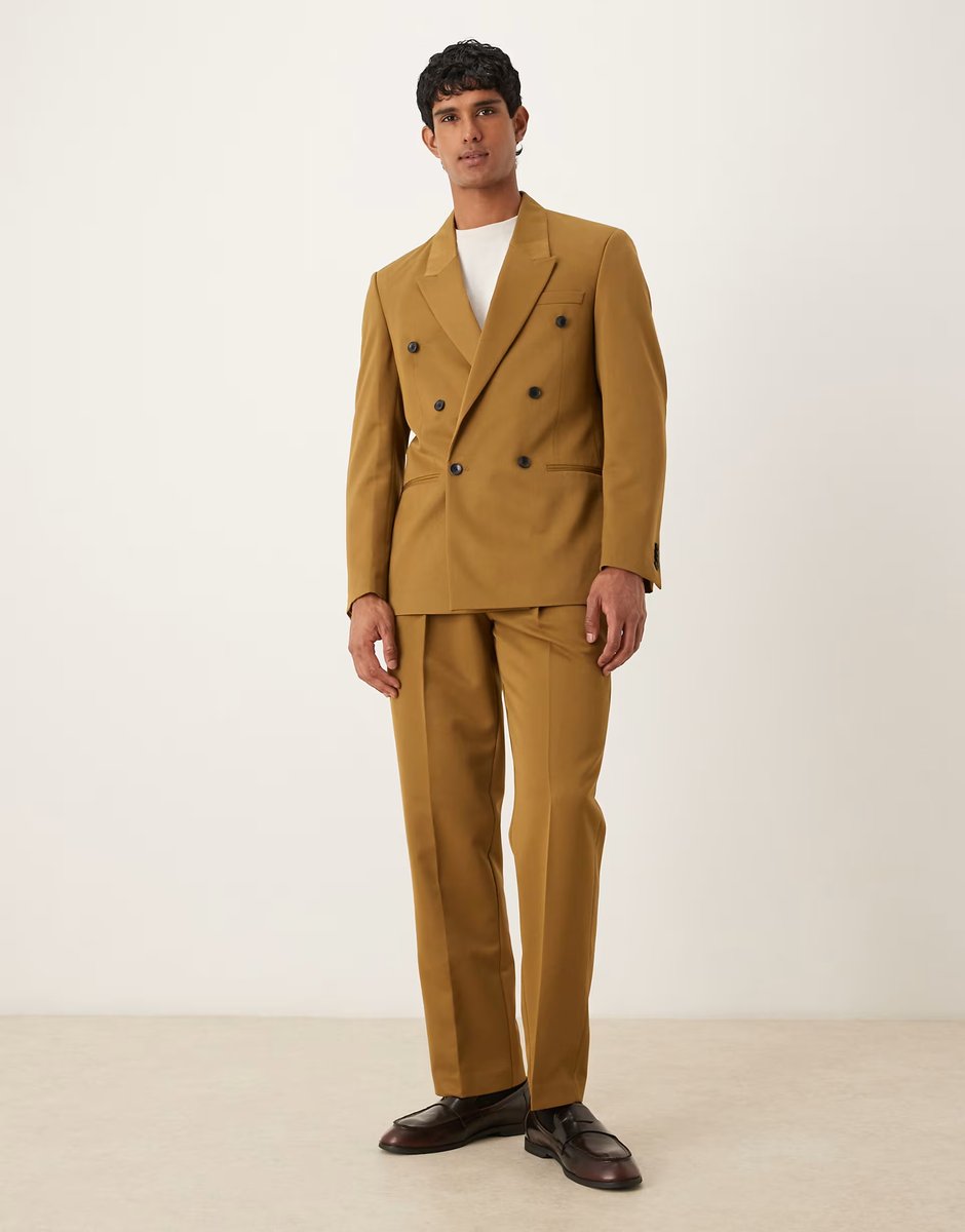 ASOS ASOS DESIGN regular double breasted suit jacket in camel twill - 2