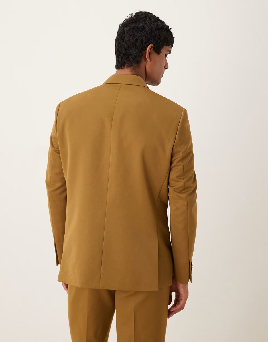 ASOS ASOS DESIGN regular double breasted suit jacket in camel twill - 3