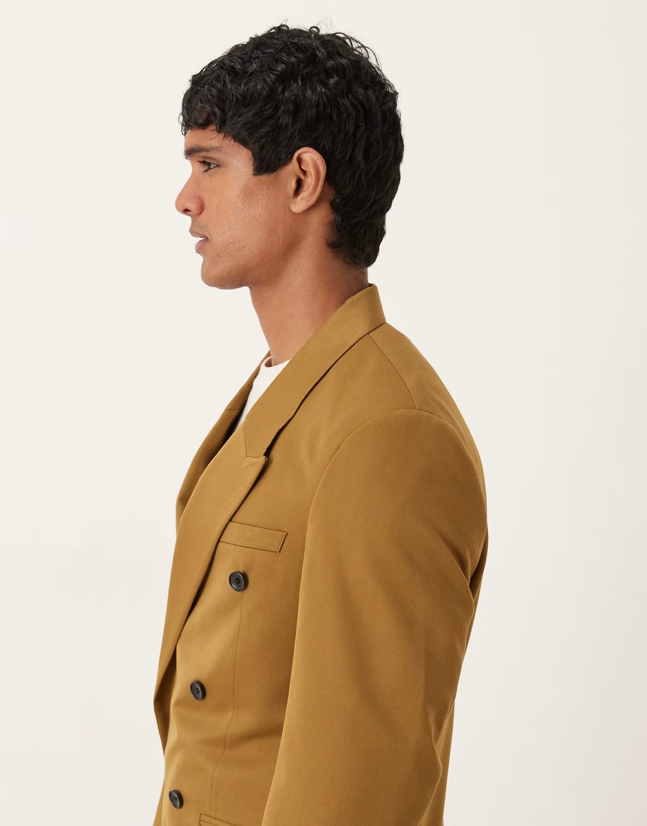 ASOS ASOS DESIGN regular double breasted suit jacket in camel twill - 4