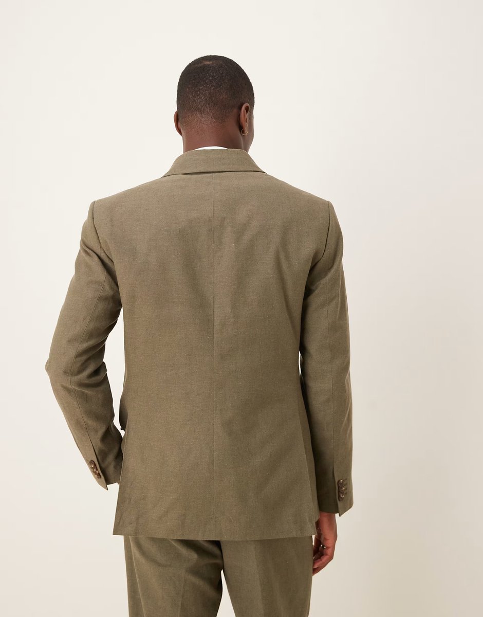 ASOS Abercrombie & Fitch double breasted linen suit blazer co-ord in olive green - 2