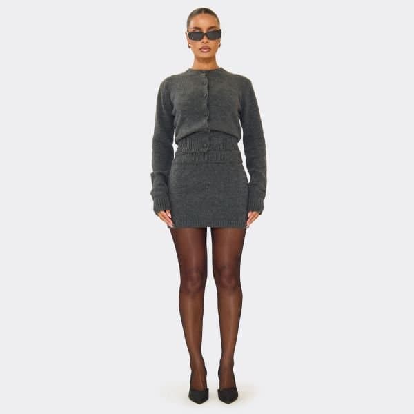 EGO EGO Elastic Waist Mini Skirt in Dark Grey Soft Knit