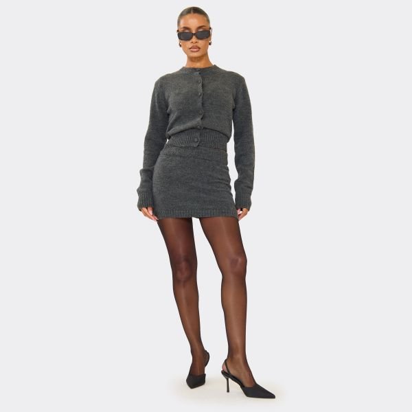 EGO Elastic Waist Mini Skirt In Dark Grey Soft Knit, Women's Size UK Medium M - 2