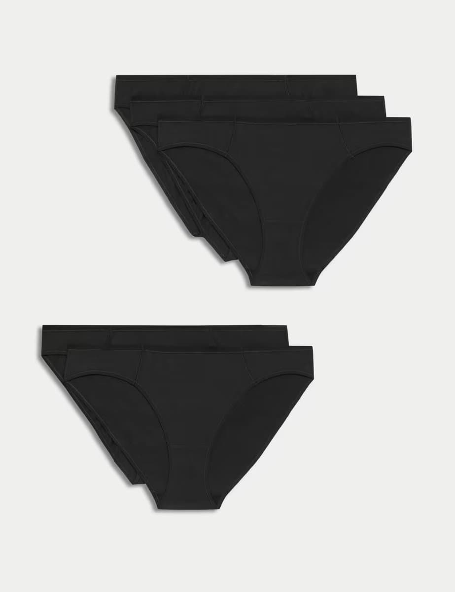 Marks & Spencer M&S 5pk No VPL Cotton Modal Bikini Knickers Black