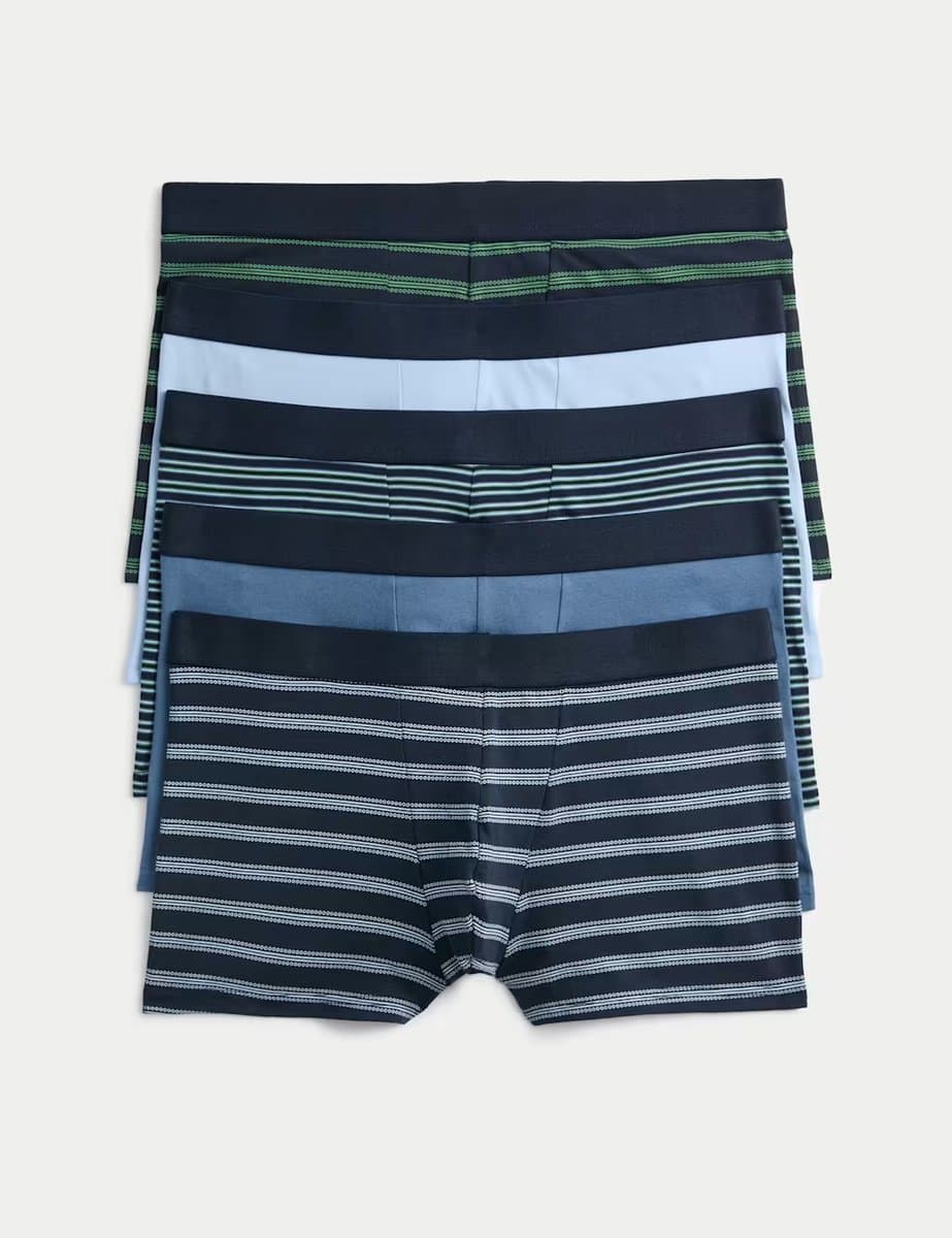 Marks & Spencer M&S 5 Pack Cotton Rich Cool & Fresh™ Hipsters Blue Mix