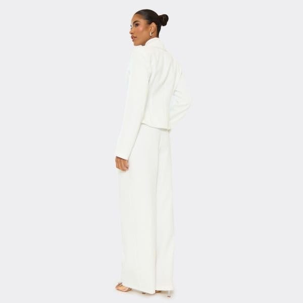 EGO Mid Rise Pocket Front Tailored Wide Leg Trousers In Cream, Women's Size UK 6 - 2