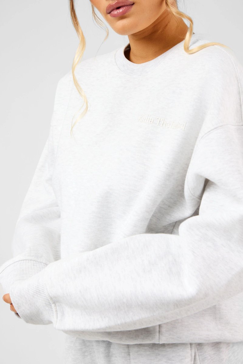 Kaiia Kaiia The Label Seam Detail Oversized Sweatshirt Light Grey Marl - 3