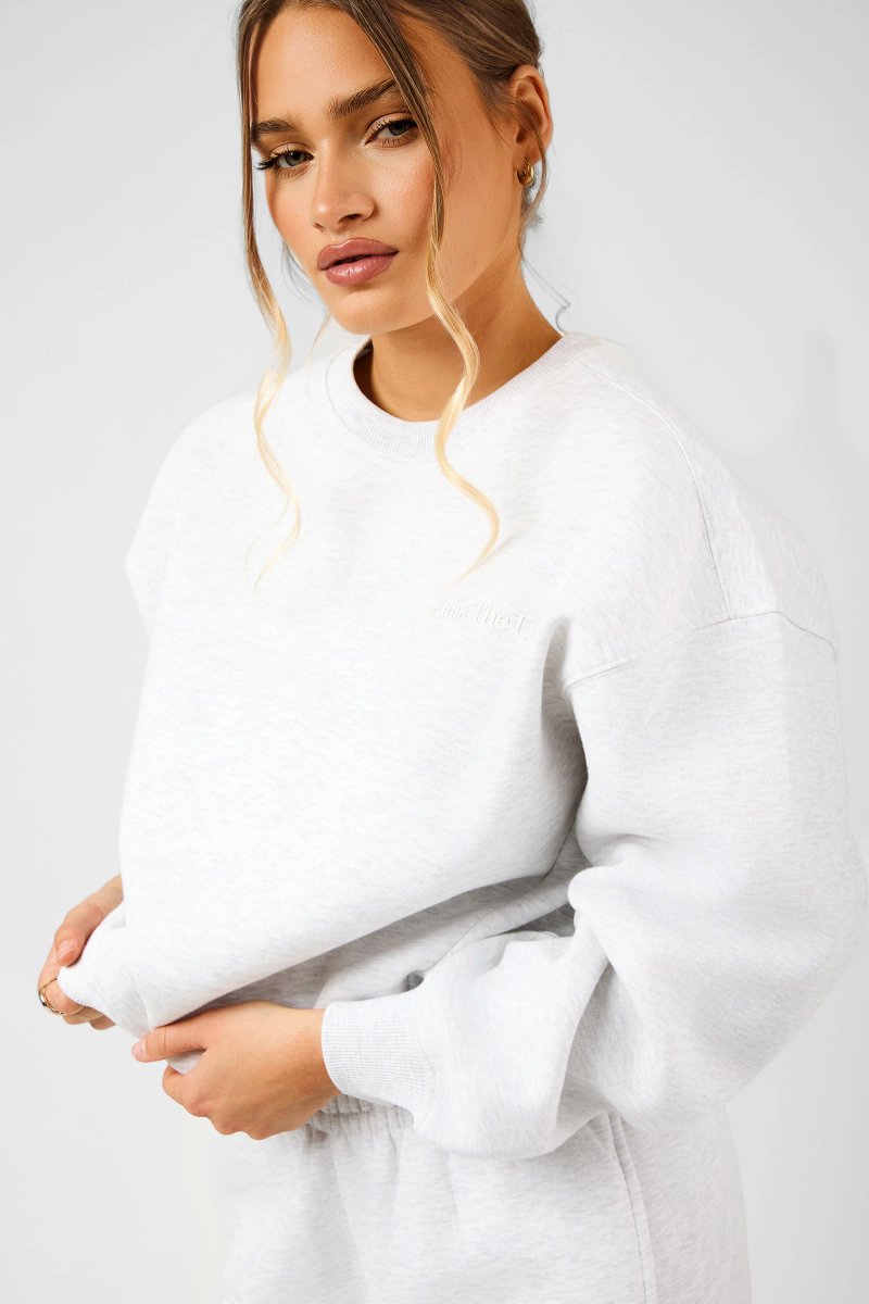 Kaiia Kaiia The Label Seam Detail Oversized Sweatshirt Light Grey Marl - 4