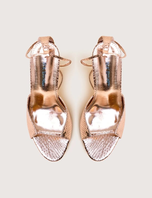 Public Desire Kalisto Gold Snake Pu Lace Up Round Toe Mid Heels - 2