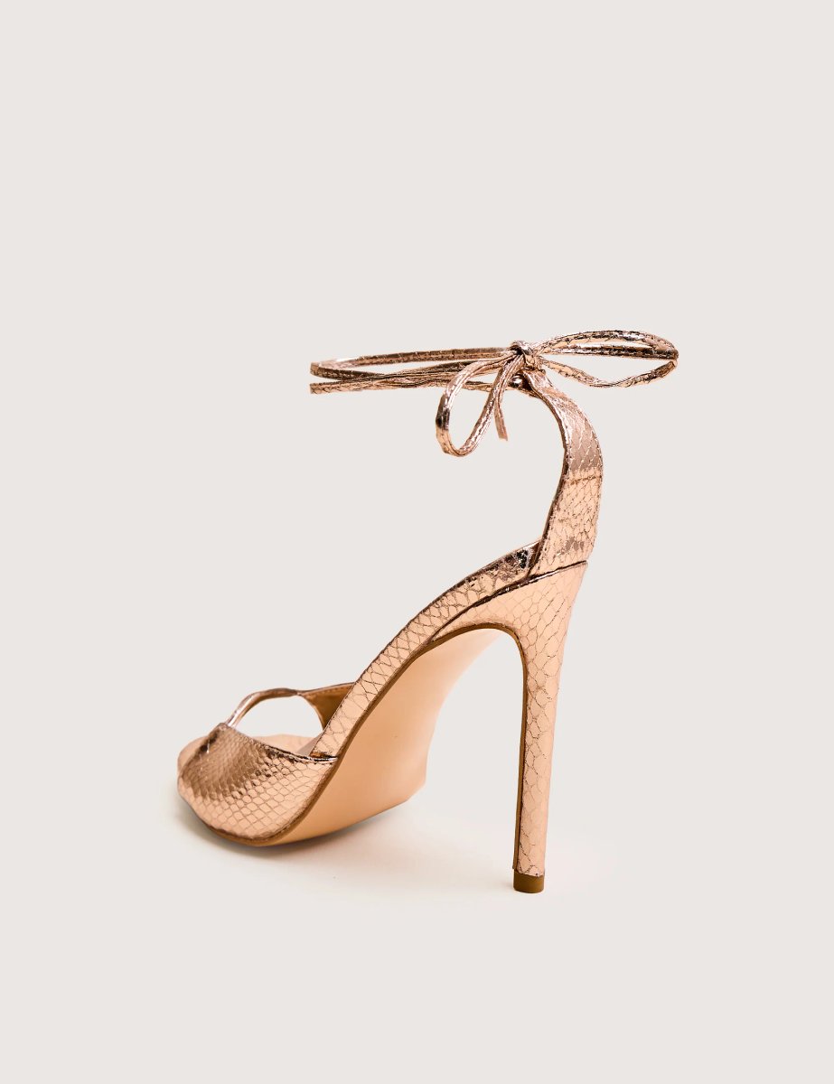 Public Desire Kalisto Gold Snake Pu Lace Up Round Toe Mid Heels - 3