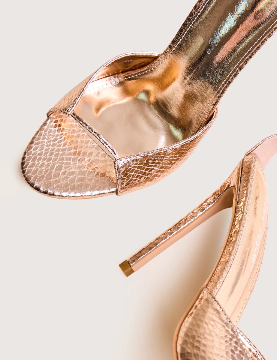 Public Desire Kalisto Gold Snake Pu Lace Up Round Toe Mid Heels - 4