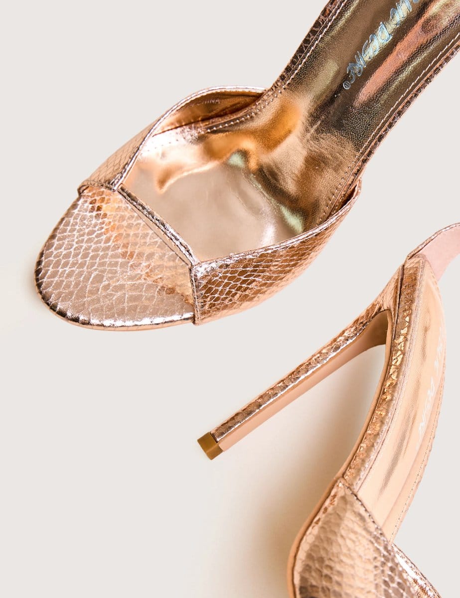Public Desire Kalisto Gold Snake Pu Lace Up Round Toe Mid Heels - 4
